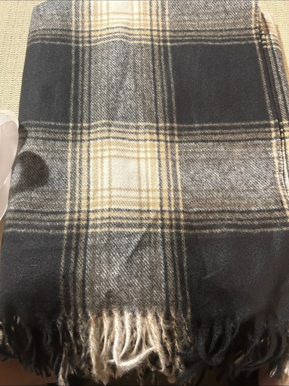 Darsee & David Plaid Black & Cream Fringe Throw Blanket 50 x 60